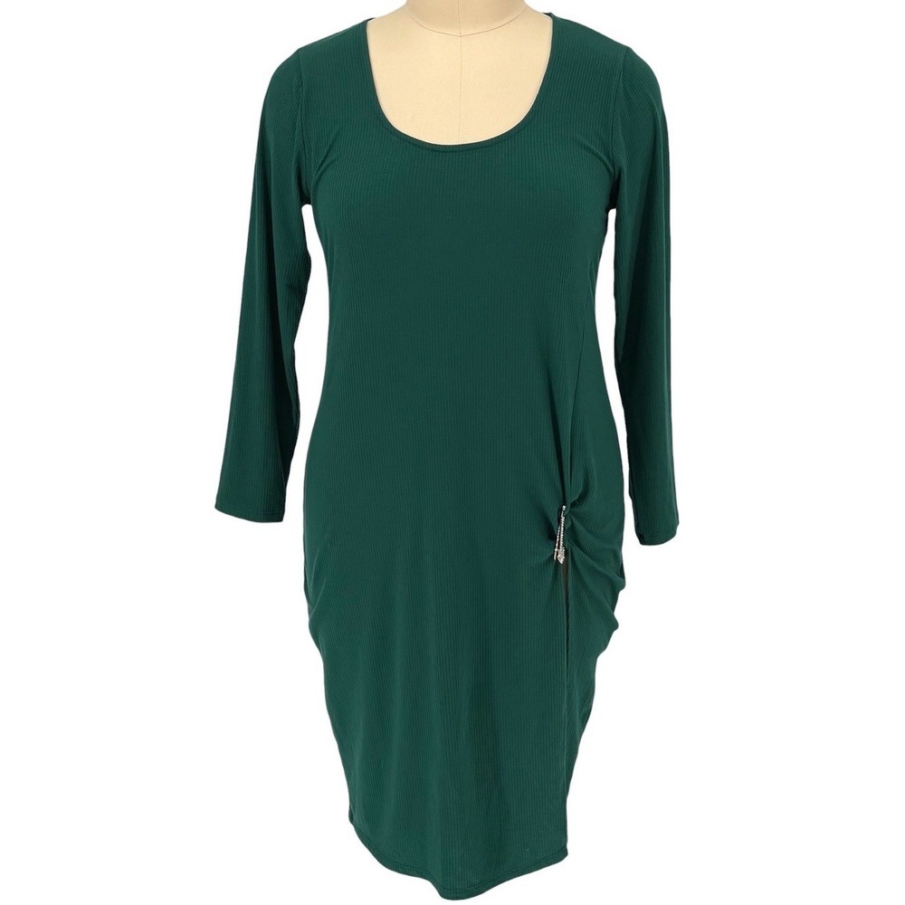 Torrid‎ Super Soft Rib Knit Dress Green Ruched Safety Pin Detail Size 1